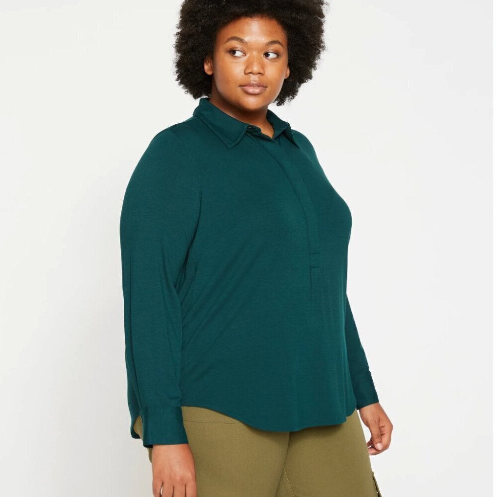 Universal Standard Elbe Shirt Knit Long Sleeve Jersey Stretch Green Plus Size 36